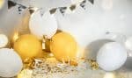 Colorful flag garland and balloons for party decoratio