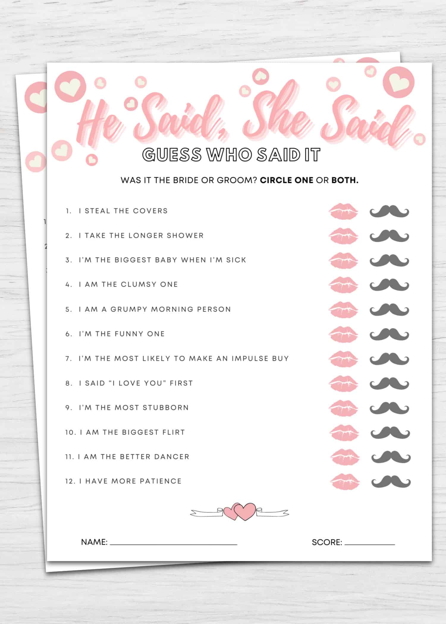 Bridal Shower Game Who Said It Bridal Shower Game Who Said It