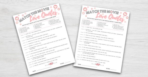 Match The Movie Love Quotes Printable Bridal Shower Game
