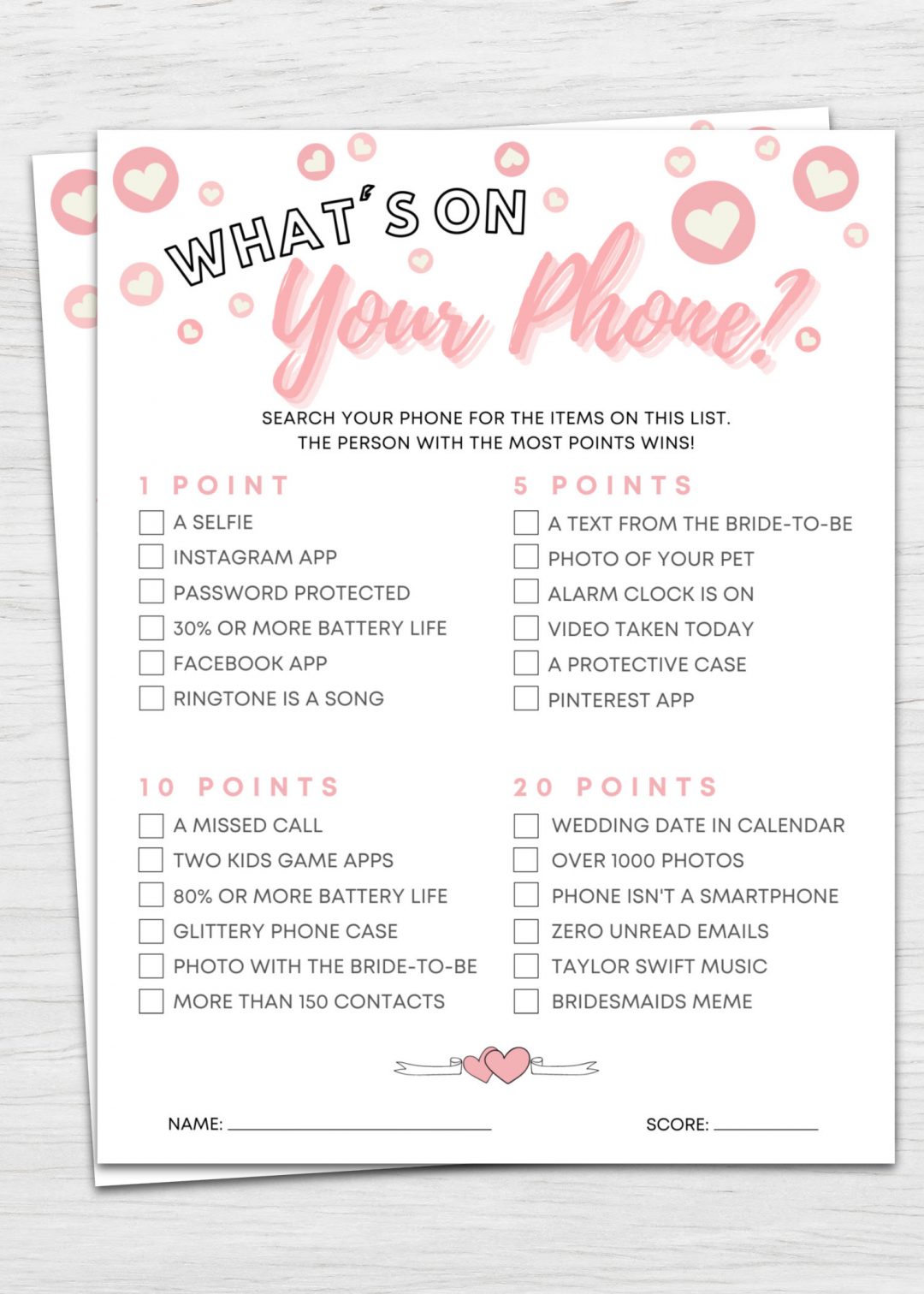 What's On Your Phone Bridal Shower Game