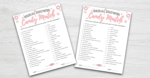 Candy Match Printable Bridal Shower Game