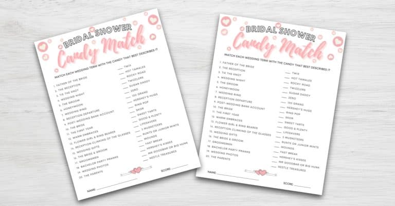 Candy Match Printable Bridal Shower Game