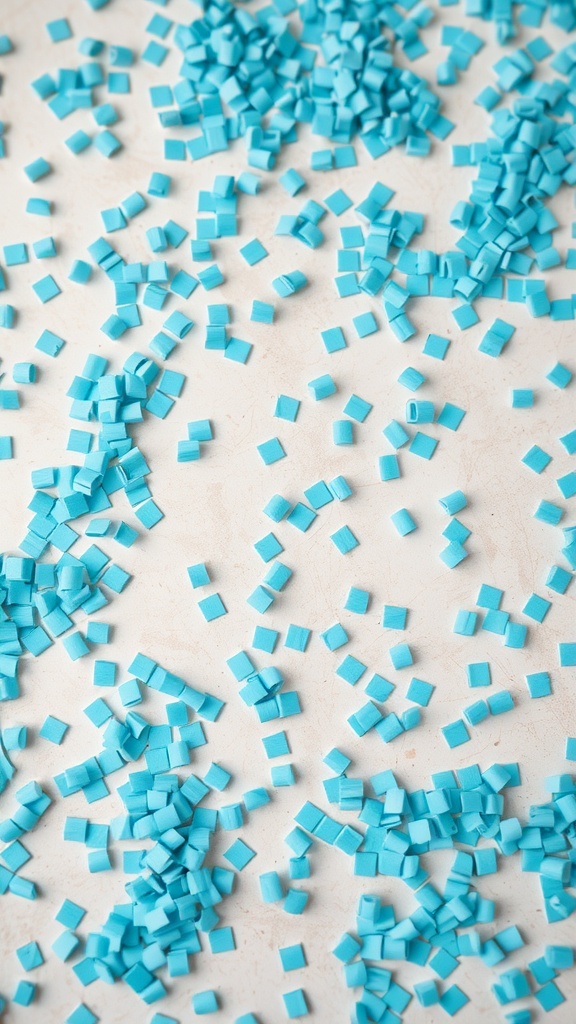 Scattered baby blue confetti on a light surface