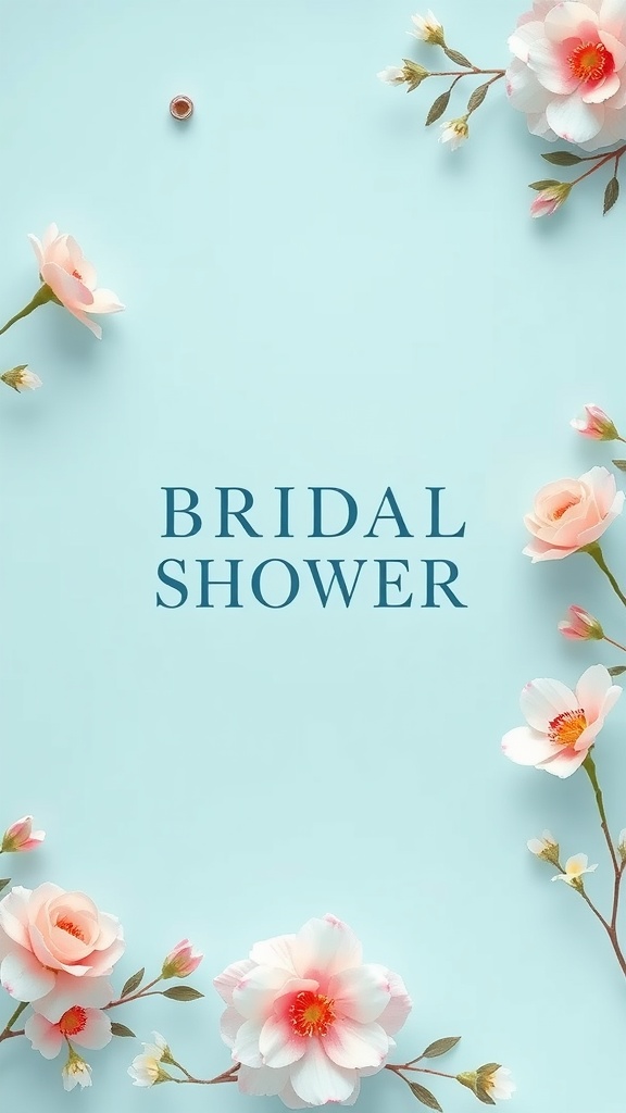 Baby blue bridal shower invitation with floral accents