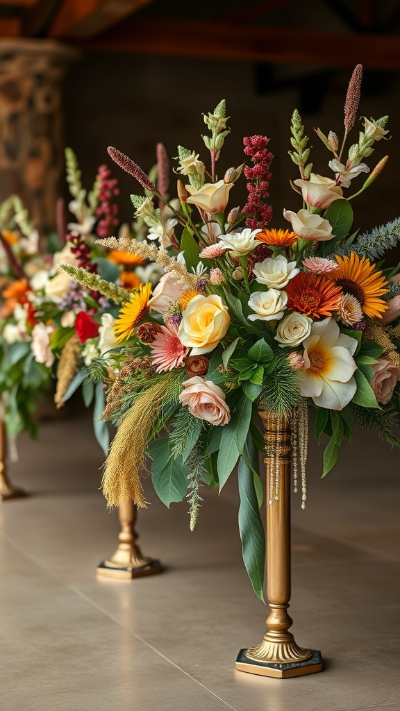 Beautiful floral arrangements featuring local South African blooms in elegant vases.