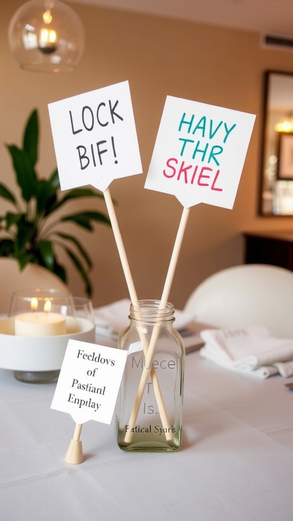 An office decorated for a bridal shower with a welcome sign and plants.