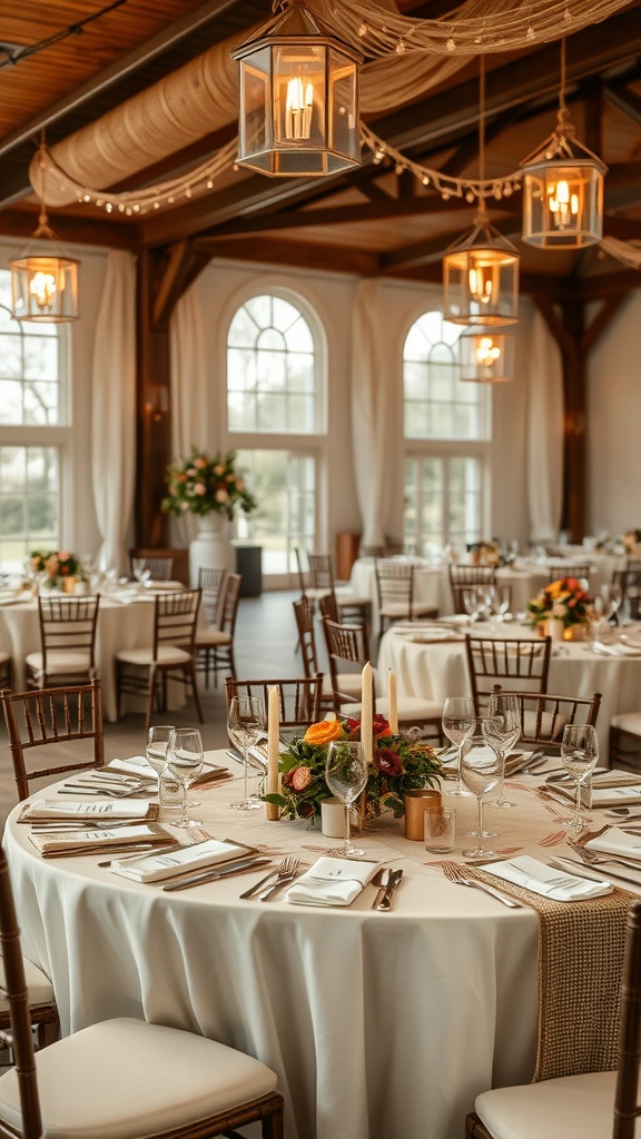 Elegant table setting with sisal and jute accents, featuring flowers and candles.