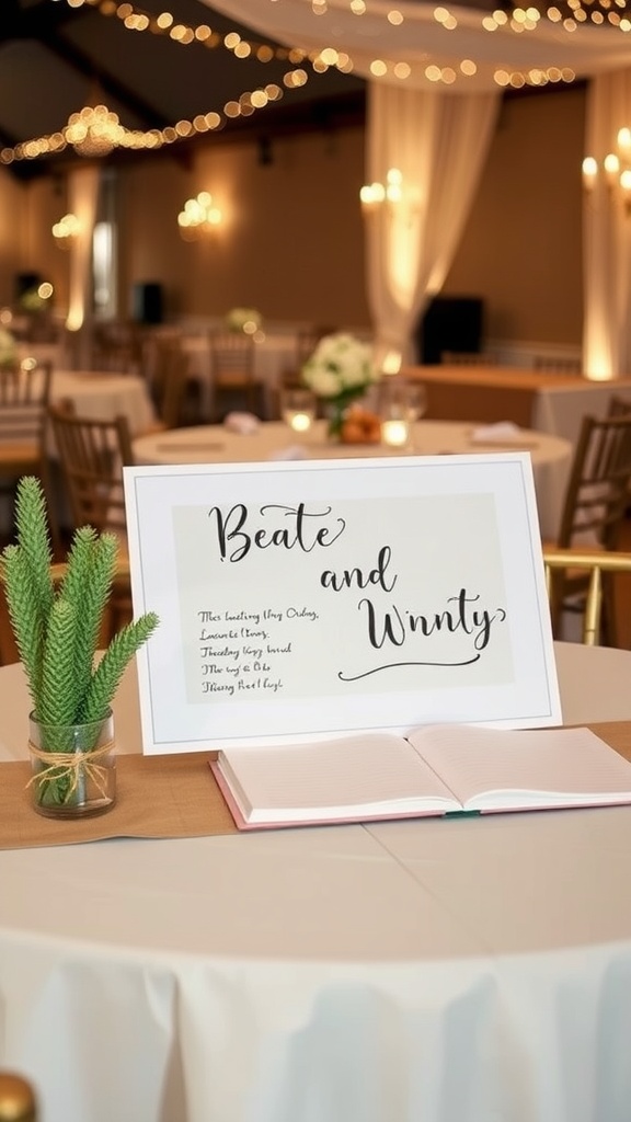 A beautifully arranged guestbook table for a wedding