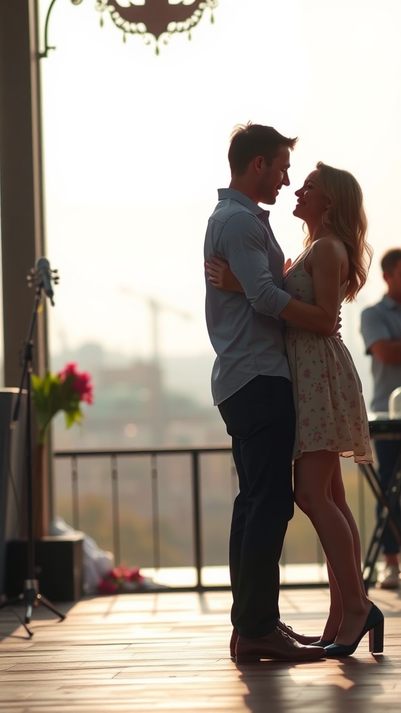 A couple sharing a romantic dance together, creating a sweet moment.