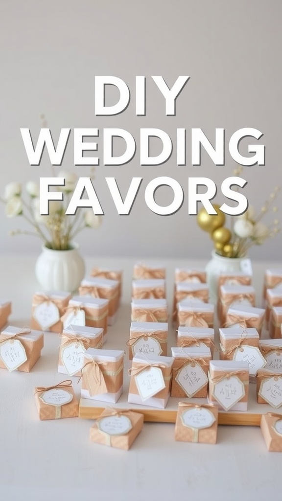 DIY wedding favors displayed in an organized arrangement.