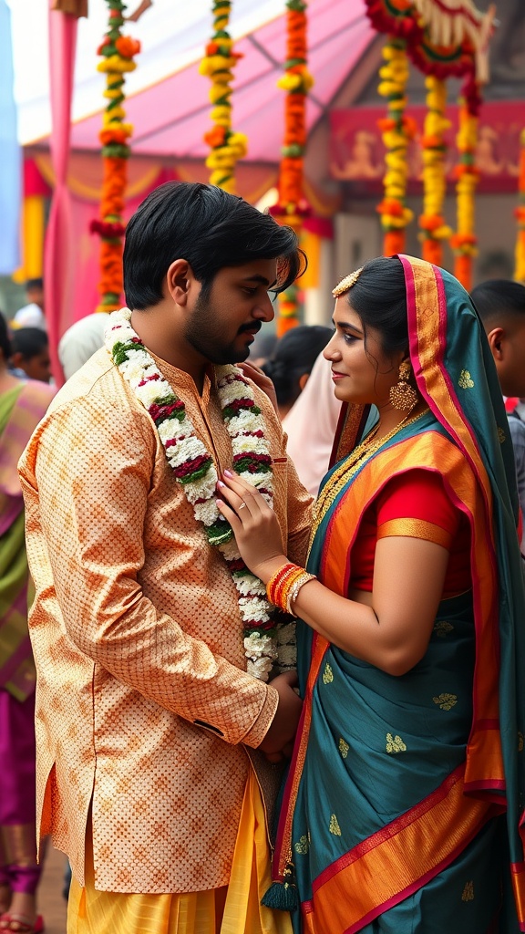 A couple in traditional Indian attire during an engagement celebration