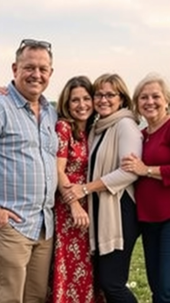 A happy family posing together for a photo at an outdoor event.