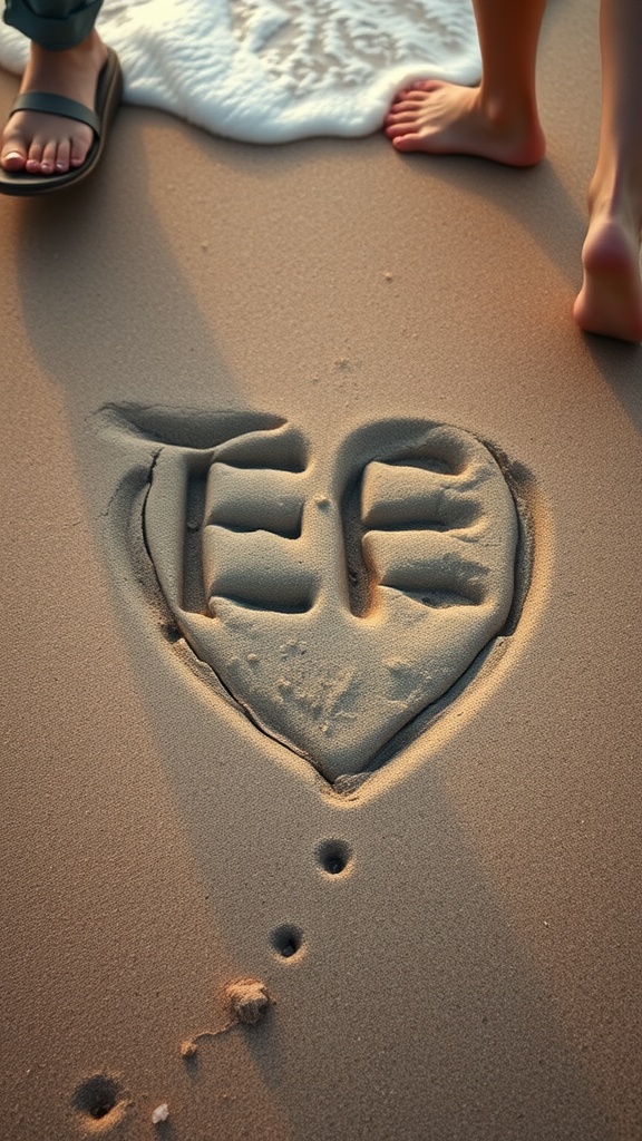 Footprints in the sand leading to a heart shape