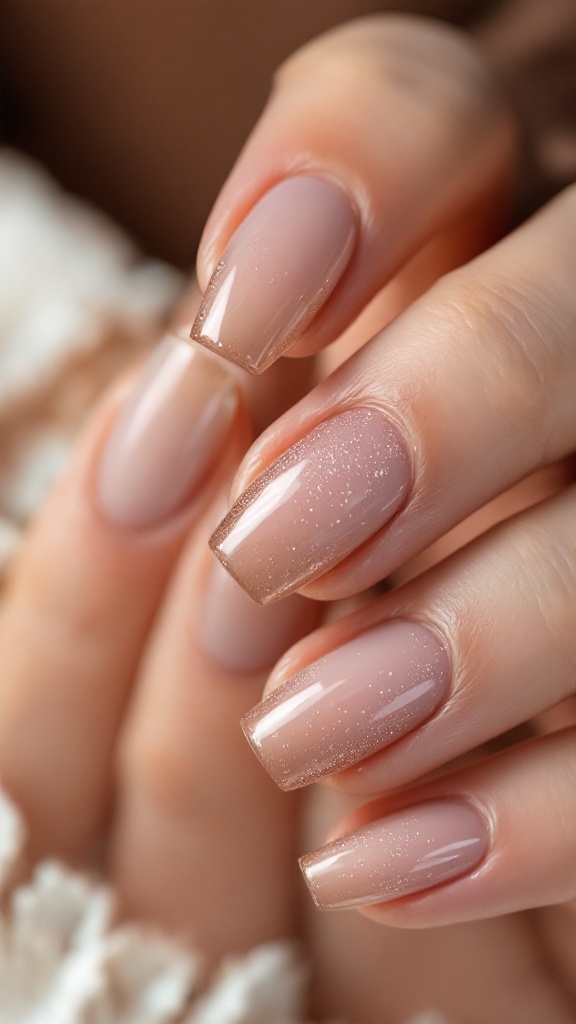 Nude ombre nails with glitter tips