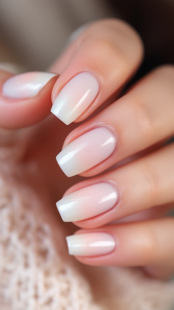 Ombre pearl nail design for brides, featuring a soft gradient with a shiny finish.