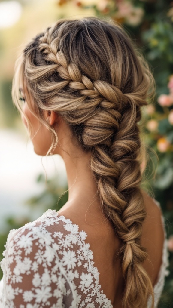 A playful bubble braid hairstyle for thin hair, styled elegantly with a floral backdrop.
