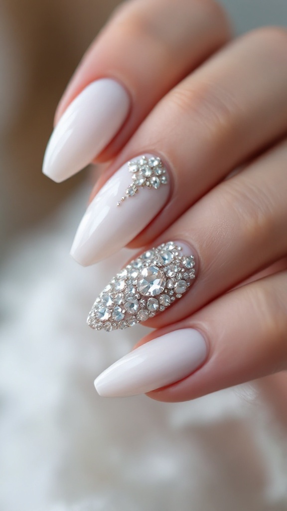 Elegant wedding nails with rhinestone accents