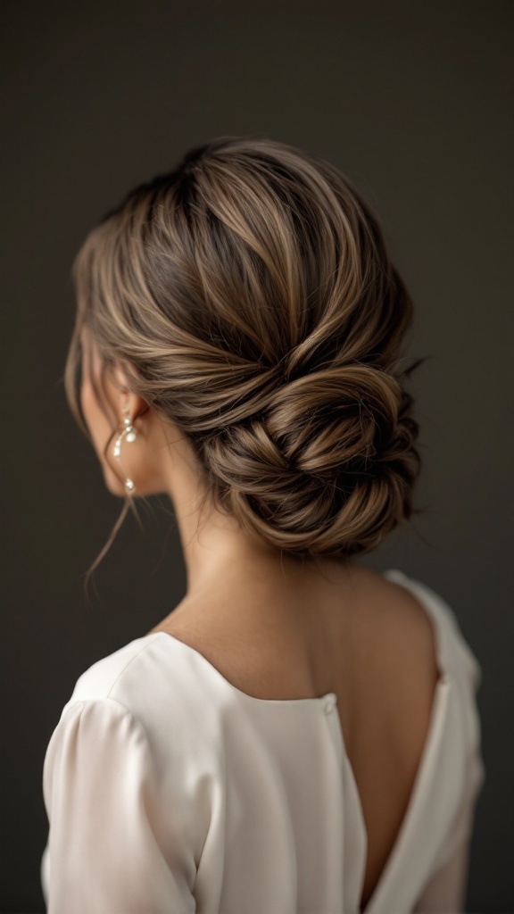 A sleek low knot hairstyle for bridesmaids