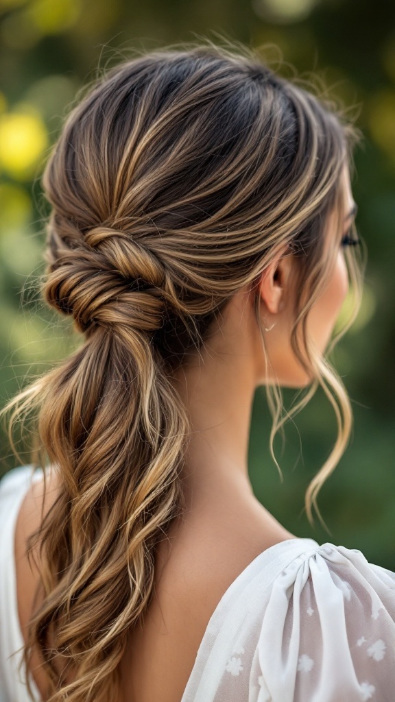 A soft ponytail hairstyle with textured ends, perfect for bridesmaids with thin hair.