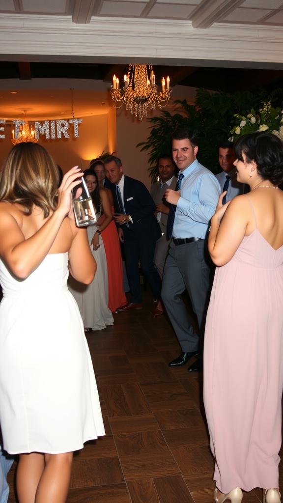 A group of people at an engagement party, celebrating with laughter and joy.