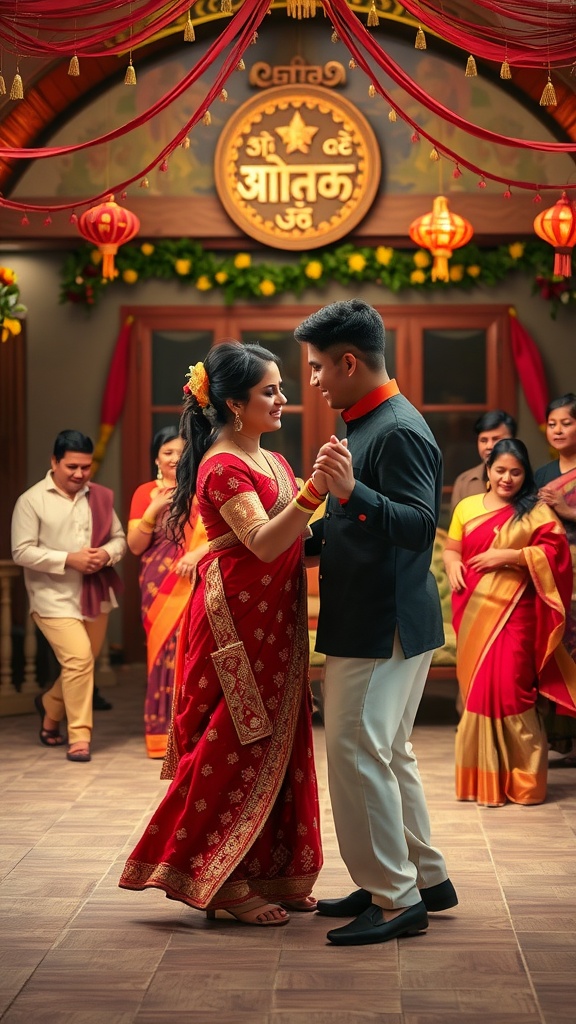 Couple dancing at a traditional wedding celebration