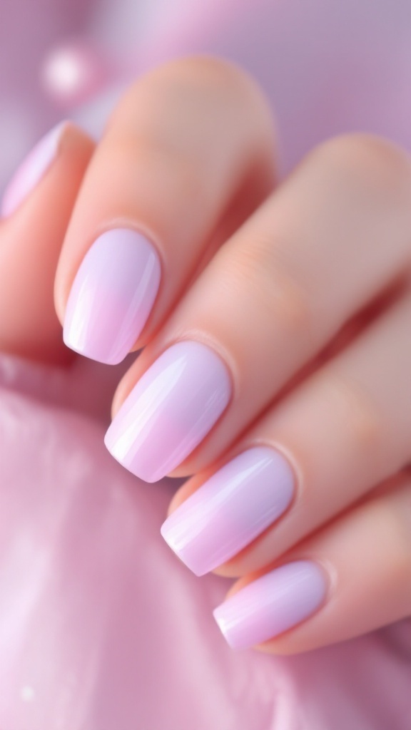 Pastel lavender gradient nails with a cozy sweater