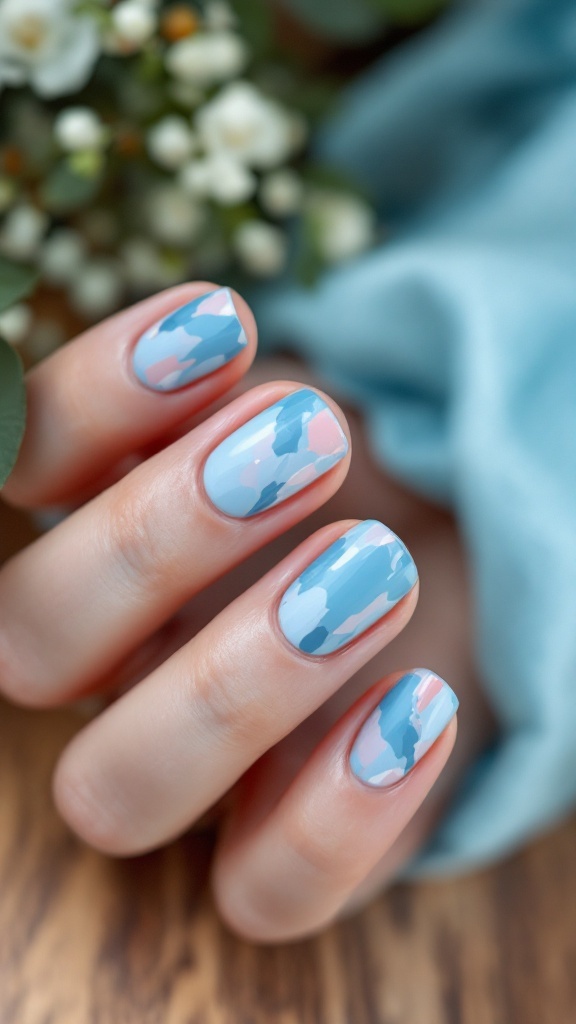 Light blue wedding nails with abstract art designs