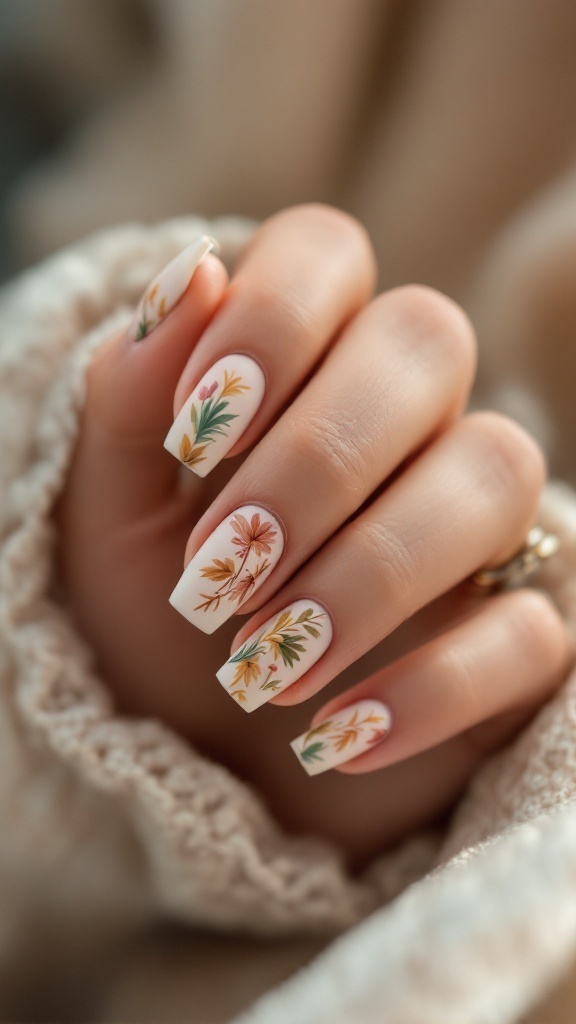 Chic matte nails with tropical floral designs