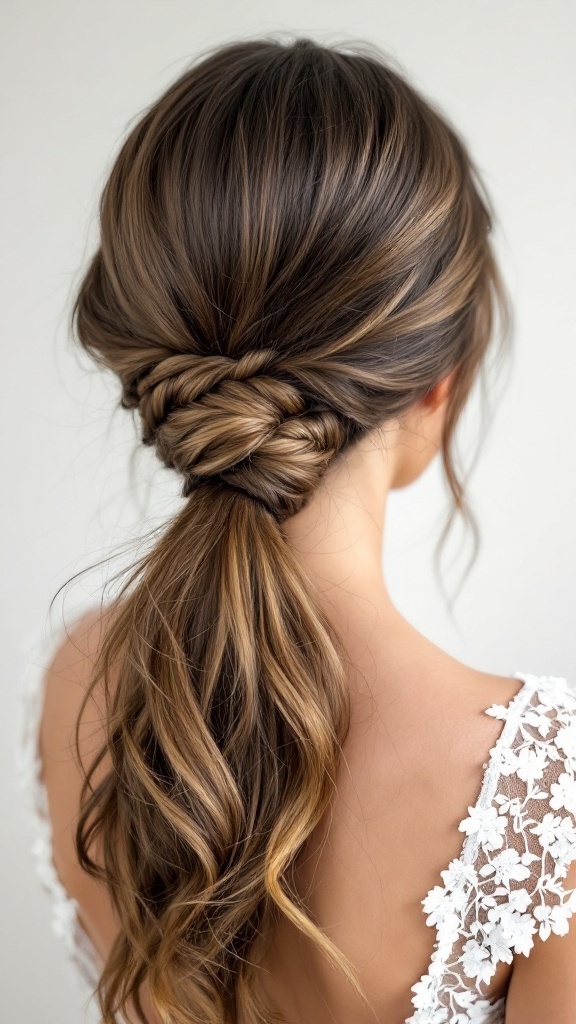 Chic ponytail with braided detail, ideal for a junior bridesmaid hairstyle.