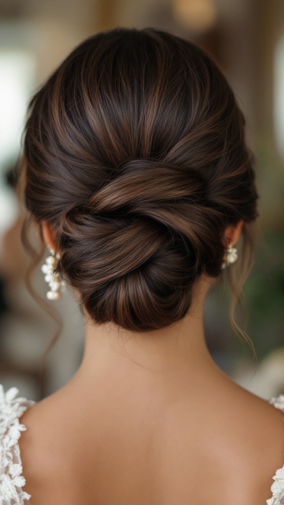 Medium-length hair styled in a classic French twist, showcasing elegance and sophistication.