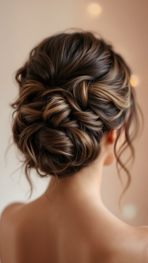 A classic half up half down hairstyle for bridesmaids, showcasing soft waves and an elegant twist.