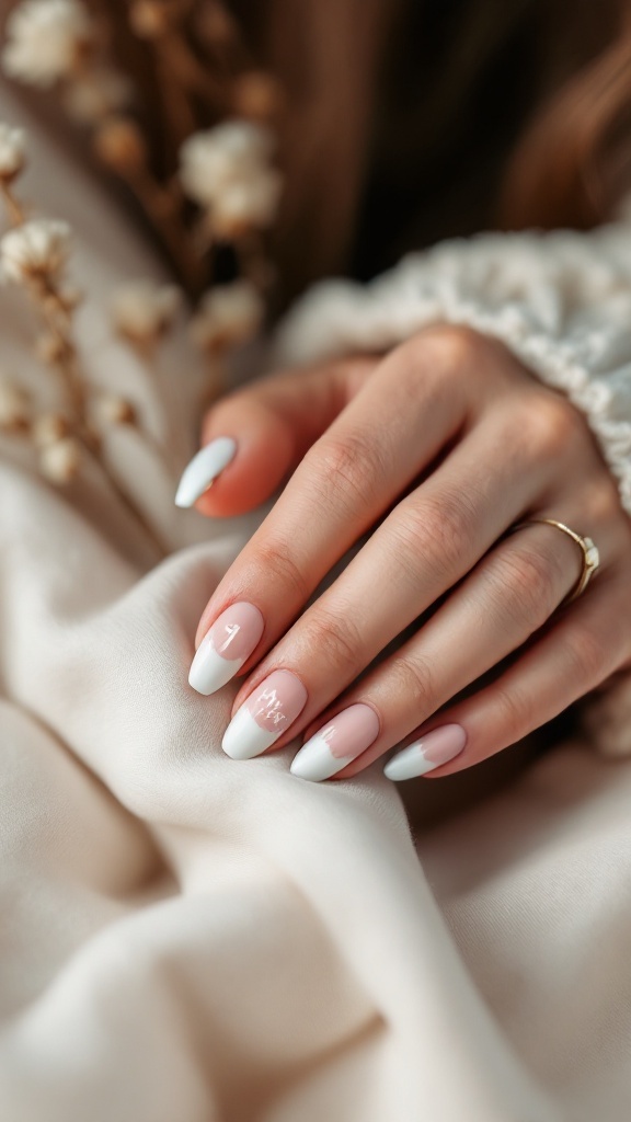 Elegant wedding nails with French tips and custom initials