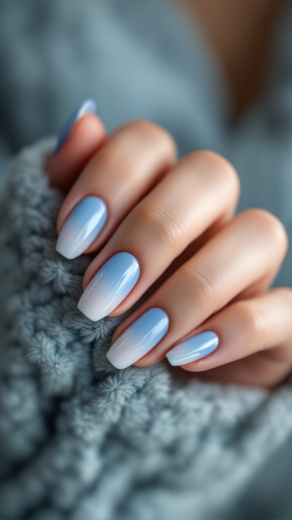 Light blue ombre wedding nails with a glossy finish