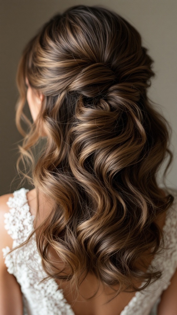 A beautiful hairstyle featuring glamorous Hollywood waves, styled elegantly for a wedding.