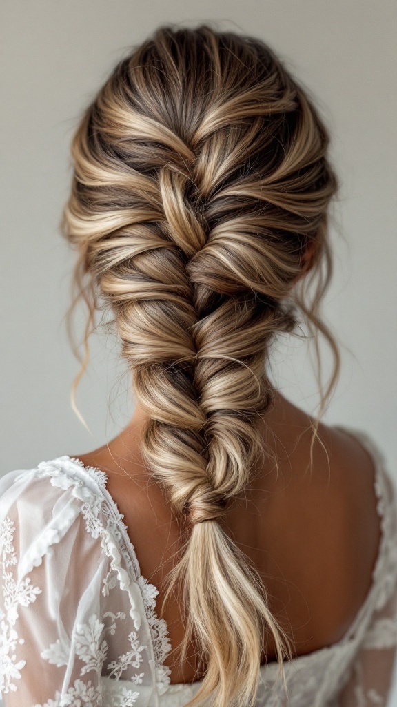 Layered braid with ombre effects, suitable for wedding bridesmaids.