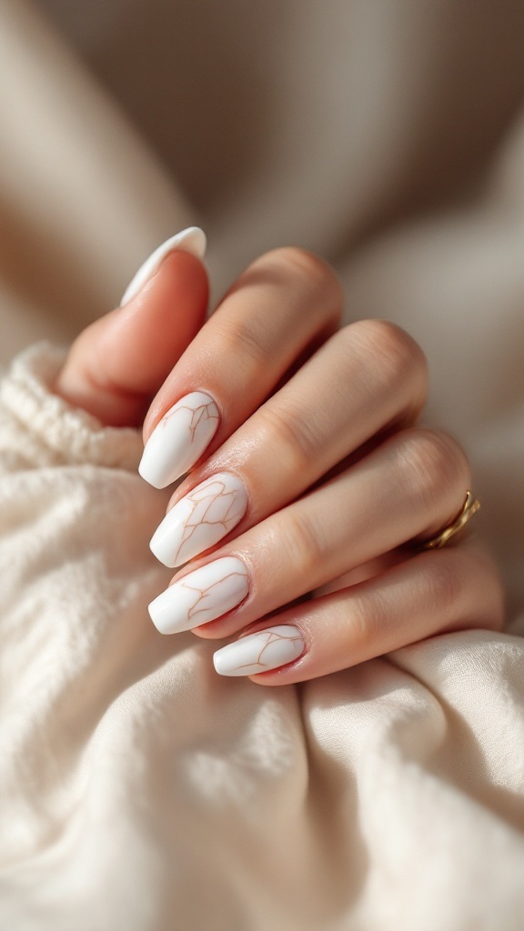 White and gold marble effect wedding nails