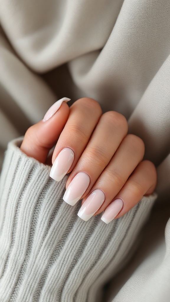 Minimalist geometric bridal nails featuring soft pink and French tips