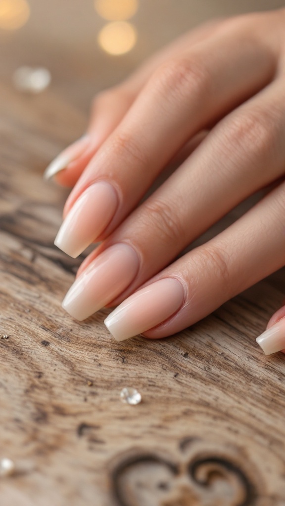 Minimalist bridal nails featuring pearls and rhinestones.