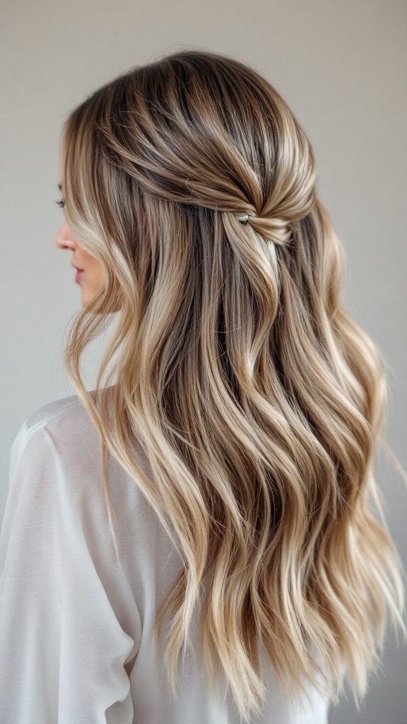 A hairstyle featuring refined straight hair with textured layers, styled elegantly with a subtle hairpin.