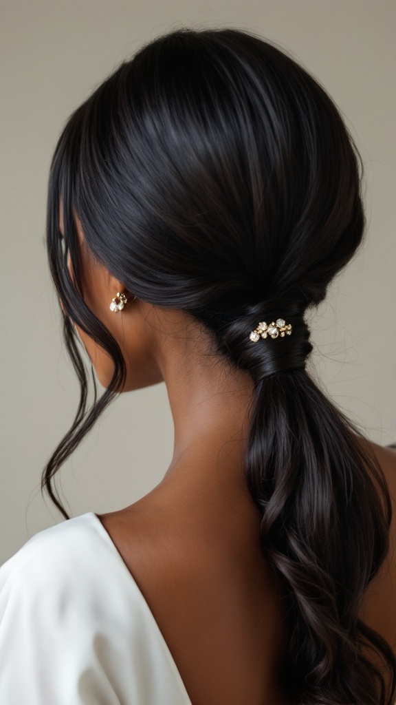 Sleek ponytail with side bangs hairstyle for black women