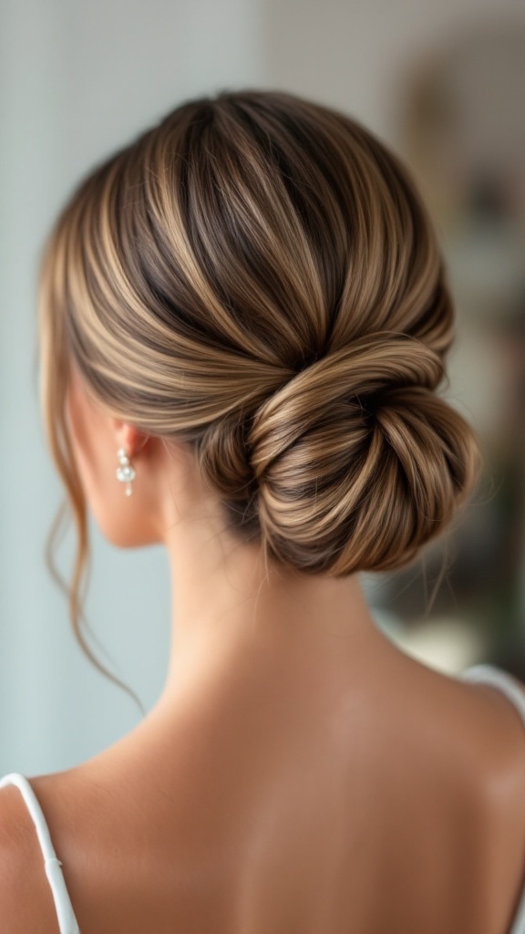 Sophisticated chignon hairstyle with straight ends for bridesmaids