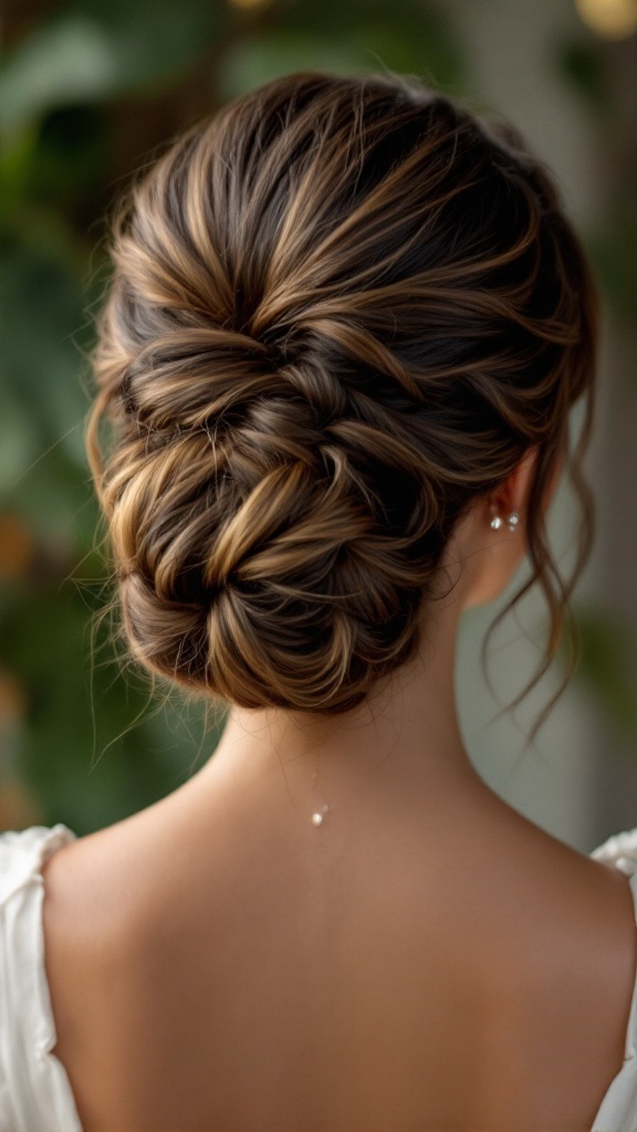A twisted curly chignon hairstyle, showcasing elegance and sophistication for formal occasions.