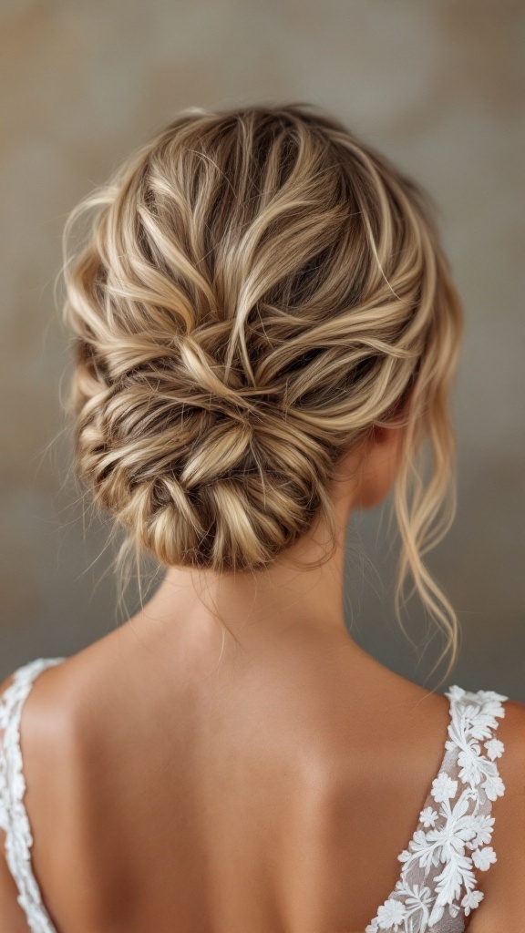 A beautiful undone low bun with soft waves, showcasing a relaxed yet elegant hairstyle.
