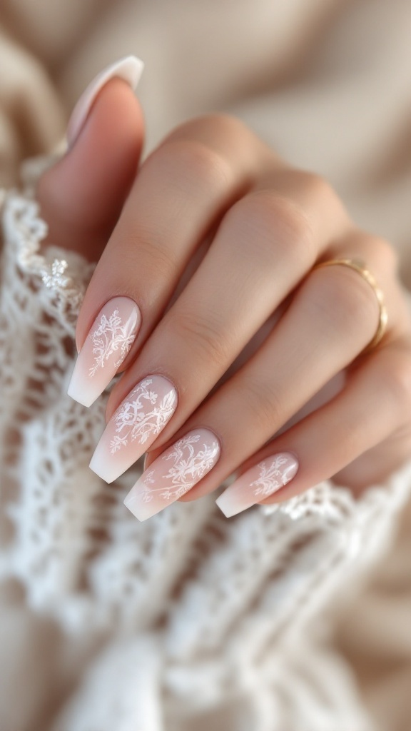 Ombre nails with vintage lace design