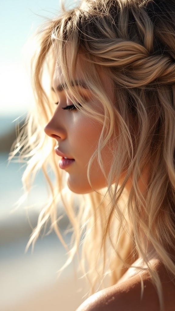 Woman with tousled beachy hairstyle and soft waves