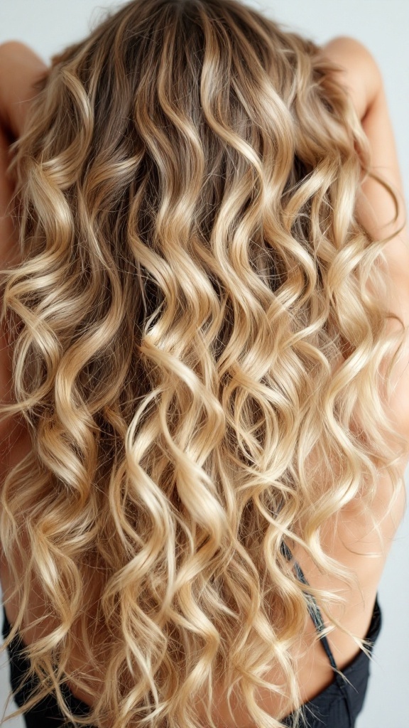 A person with blonde highlights in curly hair, showcasing beautiful, defined curls.