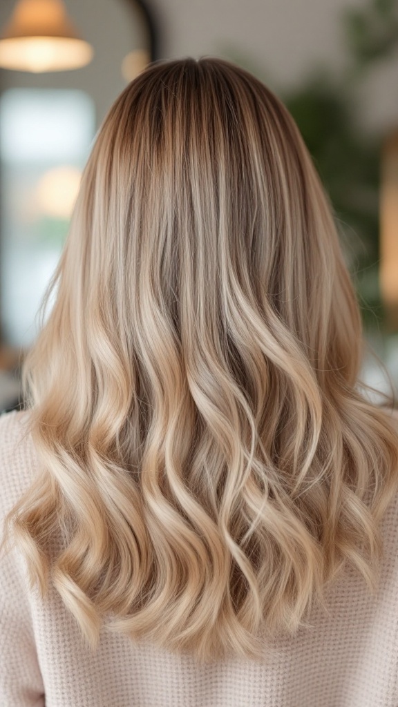 A beautiful long bob haircut featuring a classic blunt cut with soft waves.