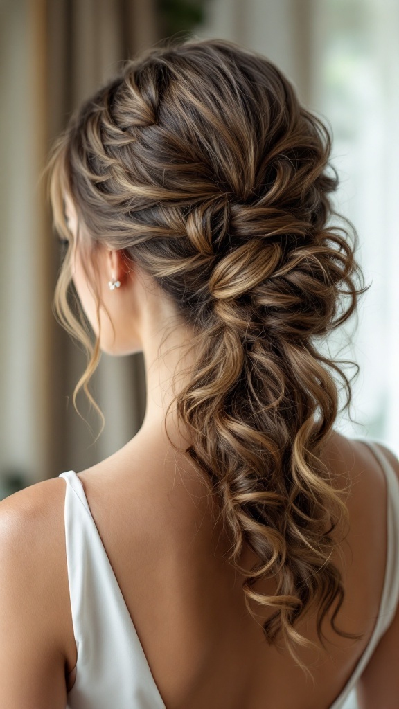 Elegant curly ponytail hairstyle for bridesmaids
