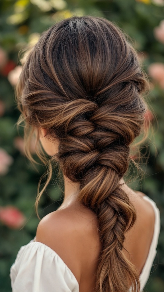 A beautiful classic French twist hairstyle for long hair, showcasing soft waves and an elegant design.