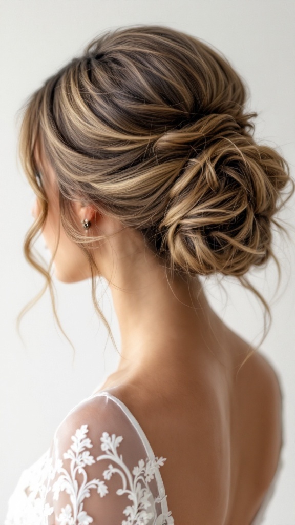 A half up half down wedding hairstyle with soft volume, featuring elegant waves and a romantic style.